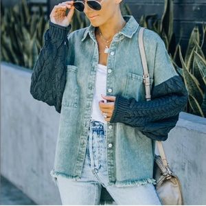 Torin Cable Knit Sleeve Denim Shacket